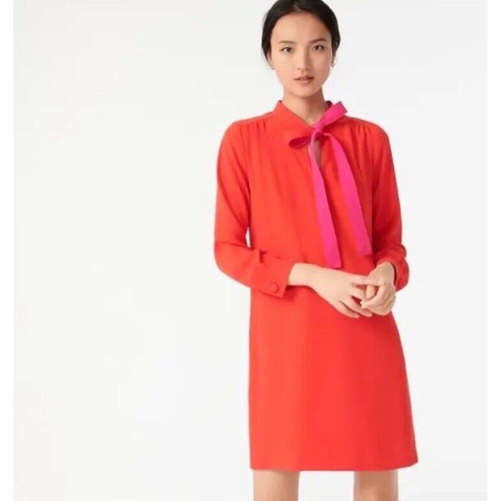 J. Crew Vibrant Red Midi Dress with Pink Accent